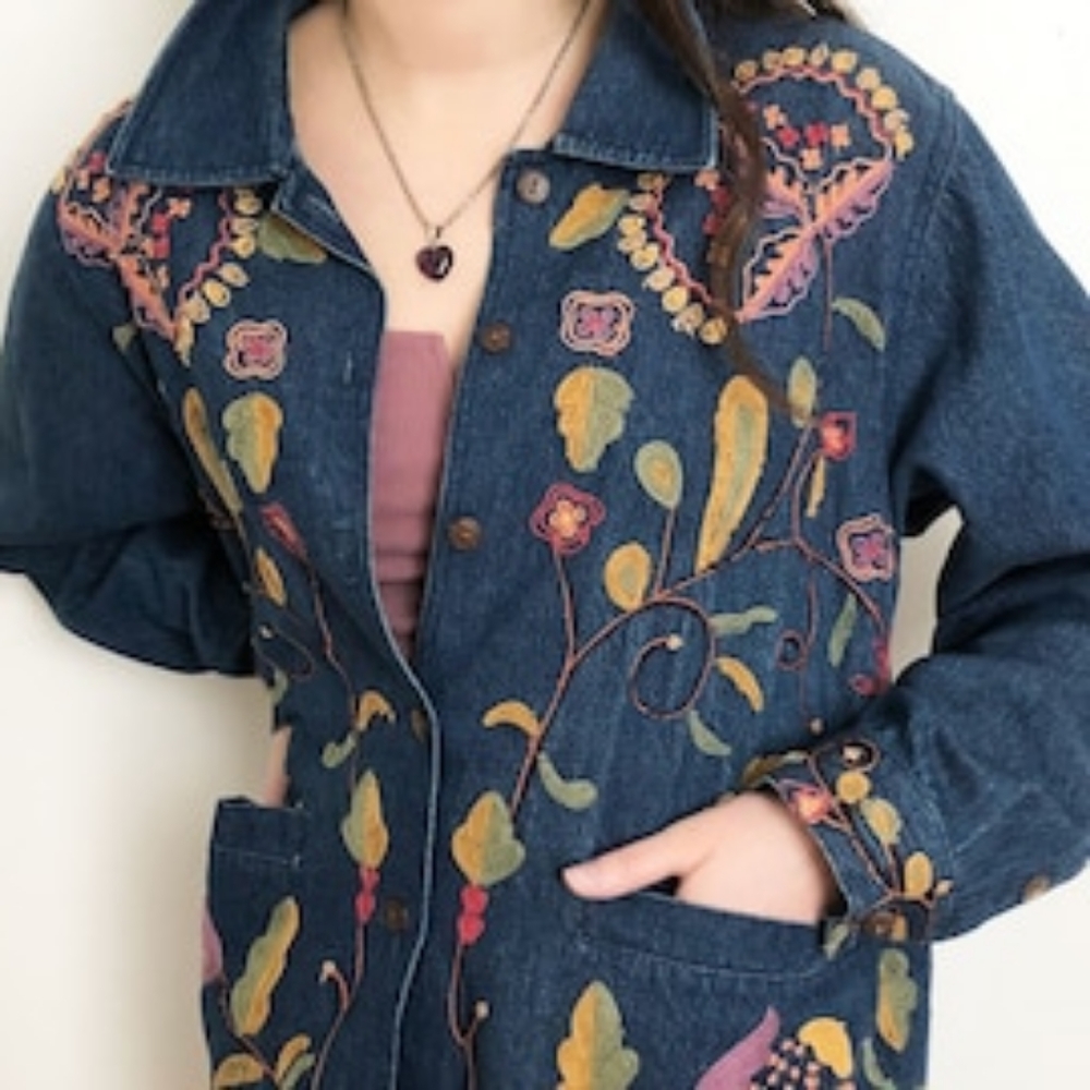 April Cornell Bohemian Embroidered Denim Jacket